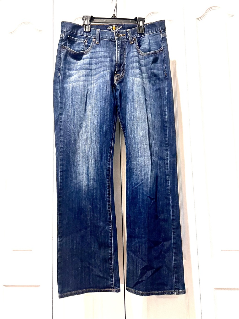 Lucky Brand 361 Vintage Men's Dark Blue Straight Jeans-32x32-Distressed-Comfy